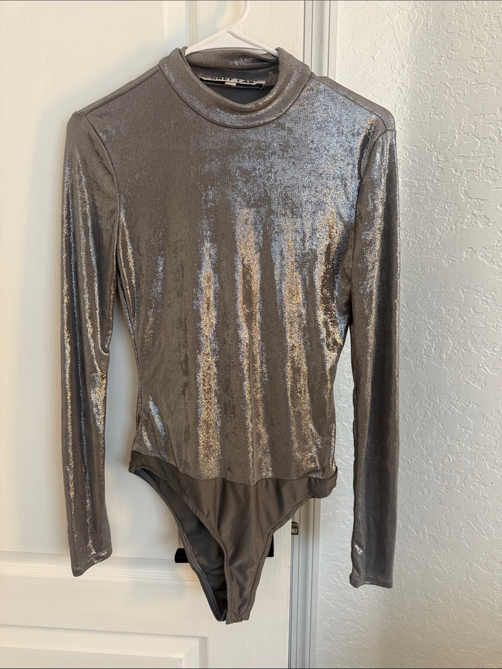 Vici Metallic Mock Neck Long-Sleeve Bodysuit - Silver